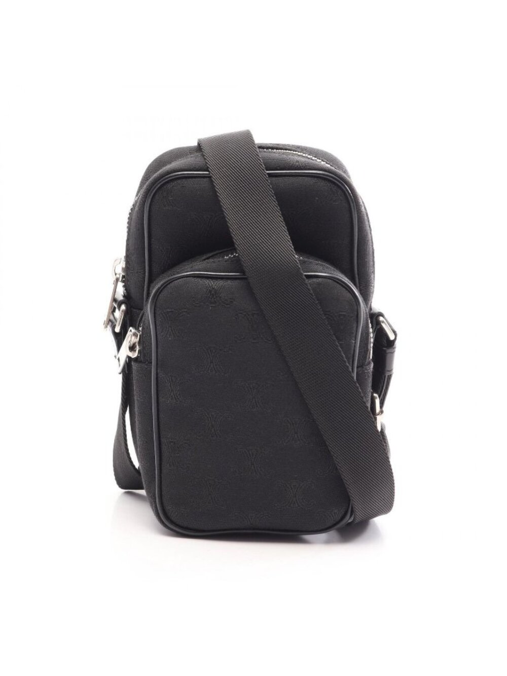 Celine Shoulder Bag Mini Pocket Triomphe Black Canvas Leather